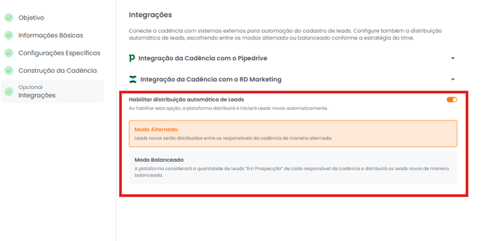 Seção de distribuição automática de leads do RD Marketing no GS Engage