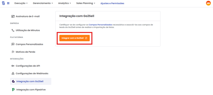 Botão Integrar com a Go2Sell