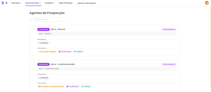 Lista de agentes do Prospct.AI com barra de pesquisa