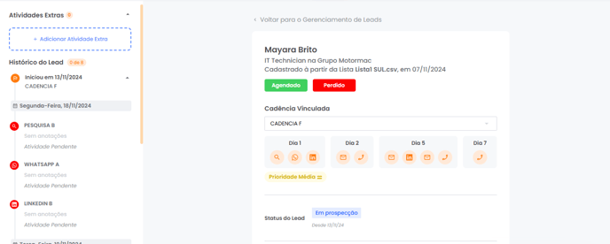 Formulário de edição das informações do lead com campos preenchíveis