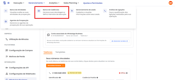 Página do Banco de Cadências