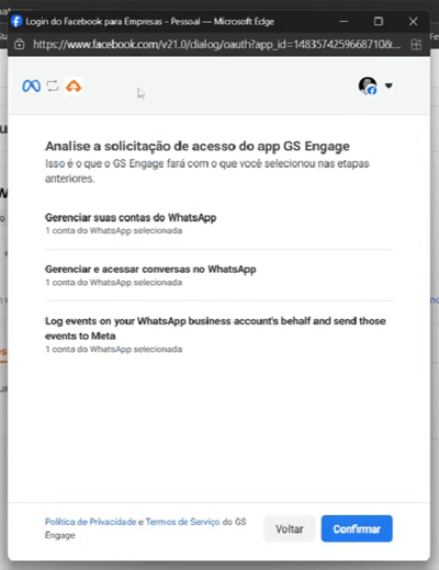 Confirmação da vinculação do número de WhatsApp