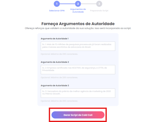 Etapa Argumentos de Autoridade para inserir prêmios, tempo de mercado e clientes atendidos