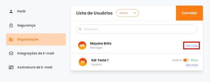 Página de detalhes do usuário com a opção de alterar o perfil