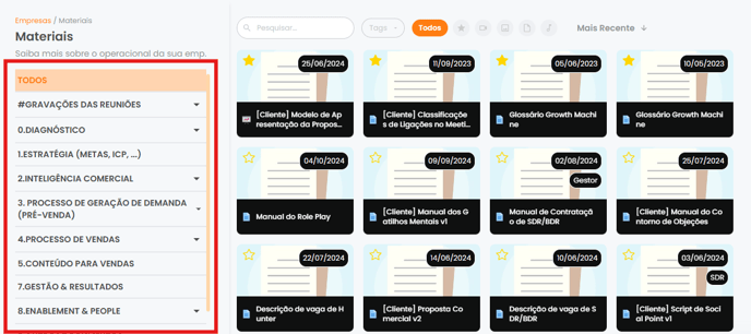 Arquivos atualizados de acordo com a pasta selecionada no menu lateral esquerdo