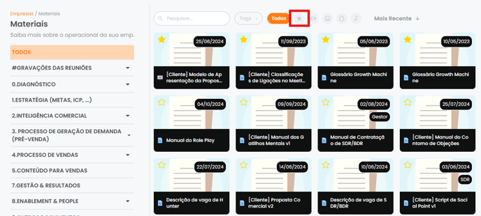 Ícone de estrela no menu superior que filtra apenas os arquivos favoritados