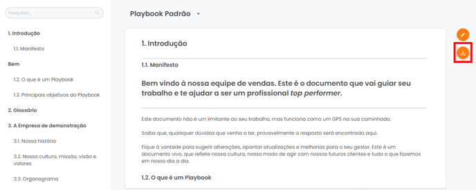 Botão com ícone de download na lateral direita, abaixo do ícone de edição