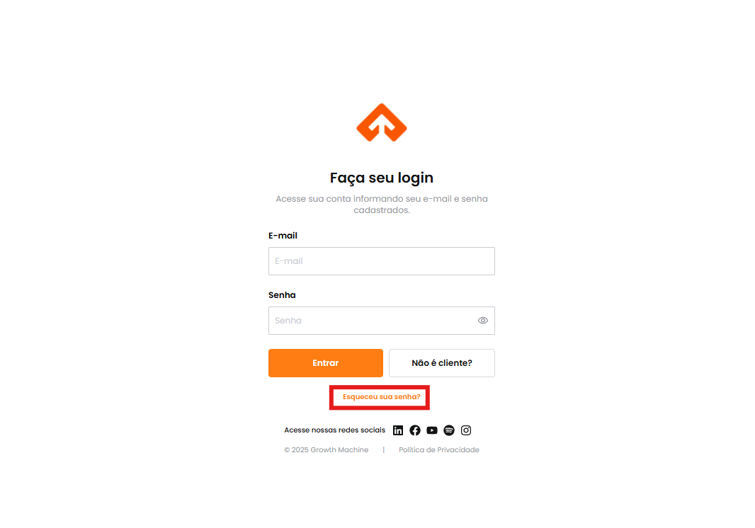 Link Esqueceu a senha na página de login