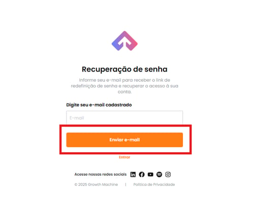 Campo de e-mail e botão Enviar E-mail