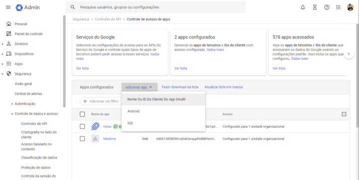 Adicionar app pelo Nome ou ID do cliente do app OAuth