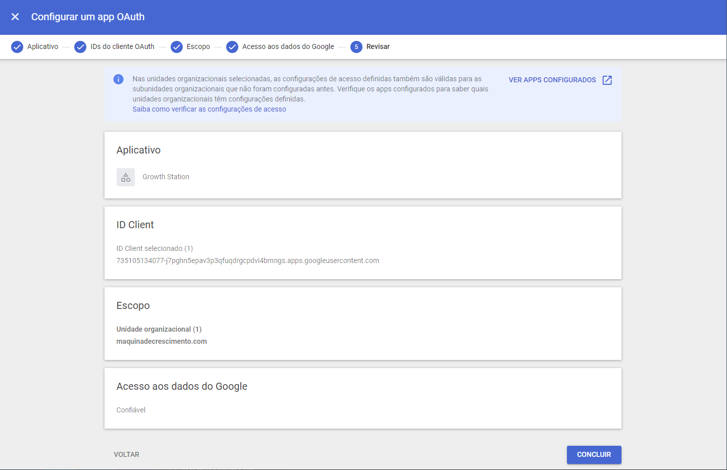 Revisão final e conclusão da configuração da whitelist