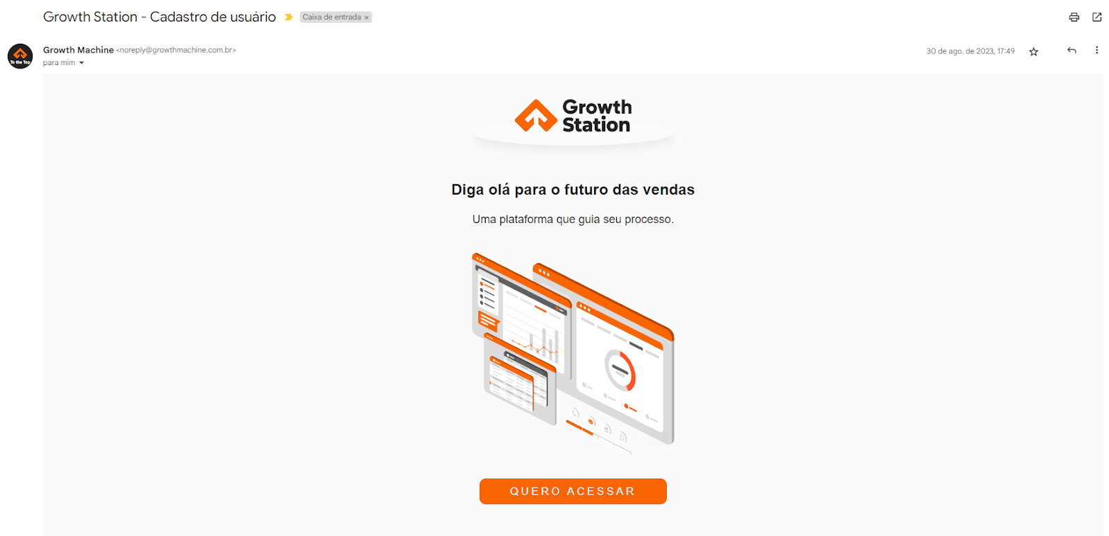 E-mail de cadastro com o botão Quero Acessar