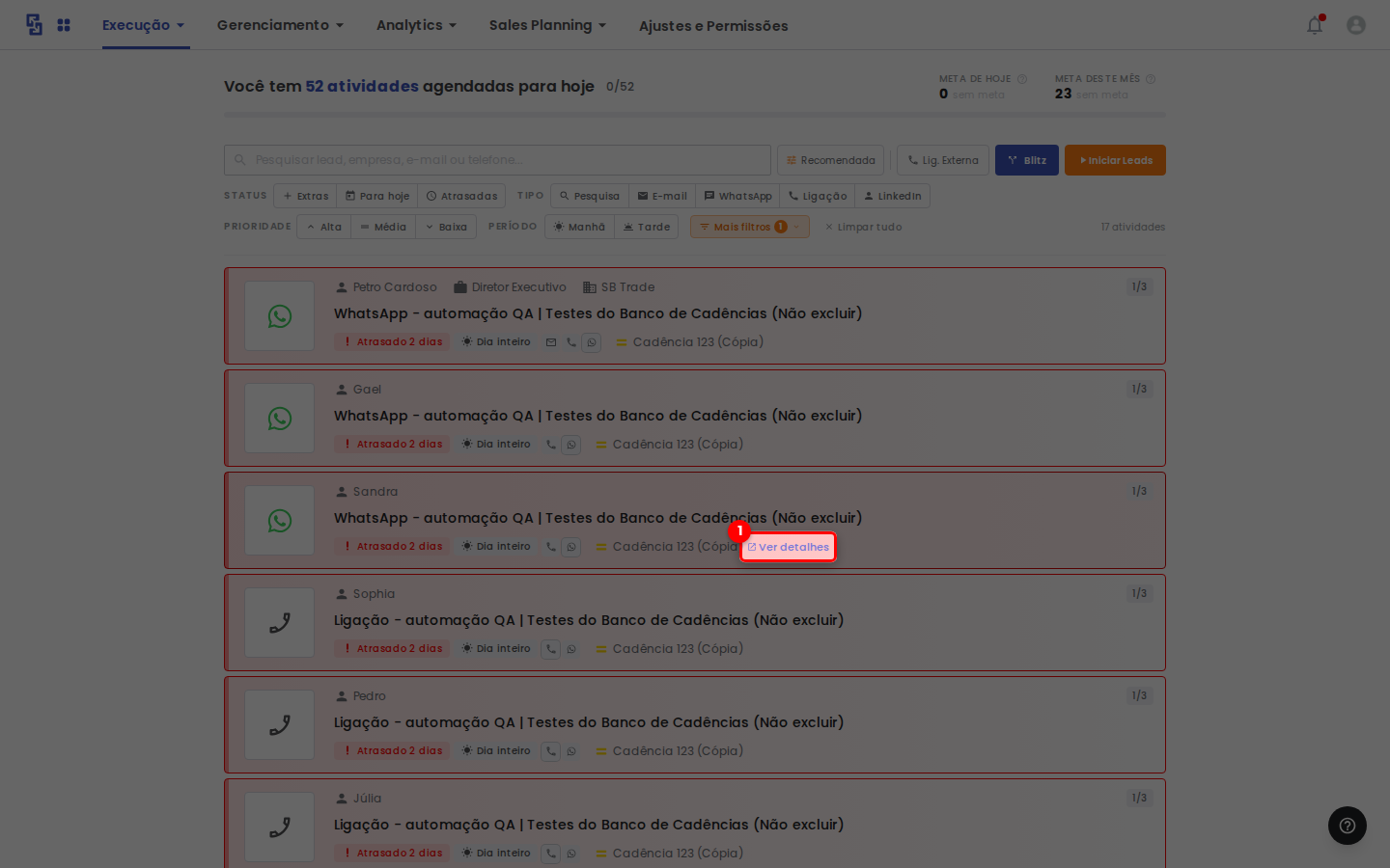 Abrindo os detalhes do lead a partir do Painel de Execução