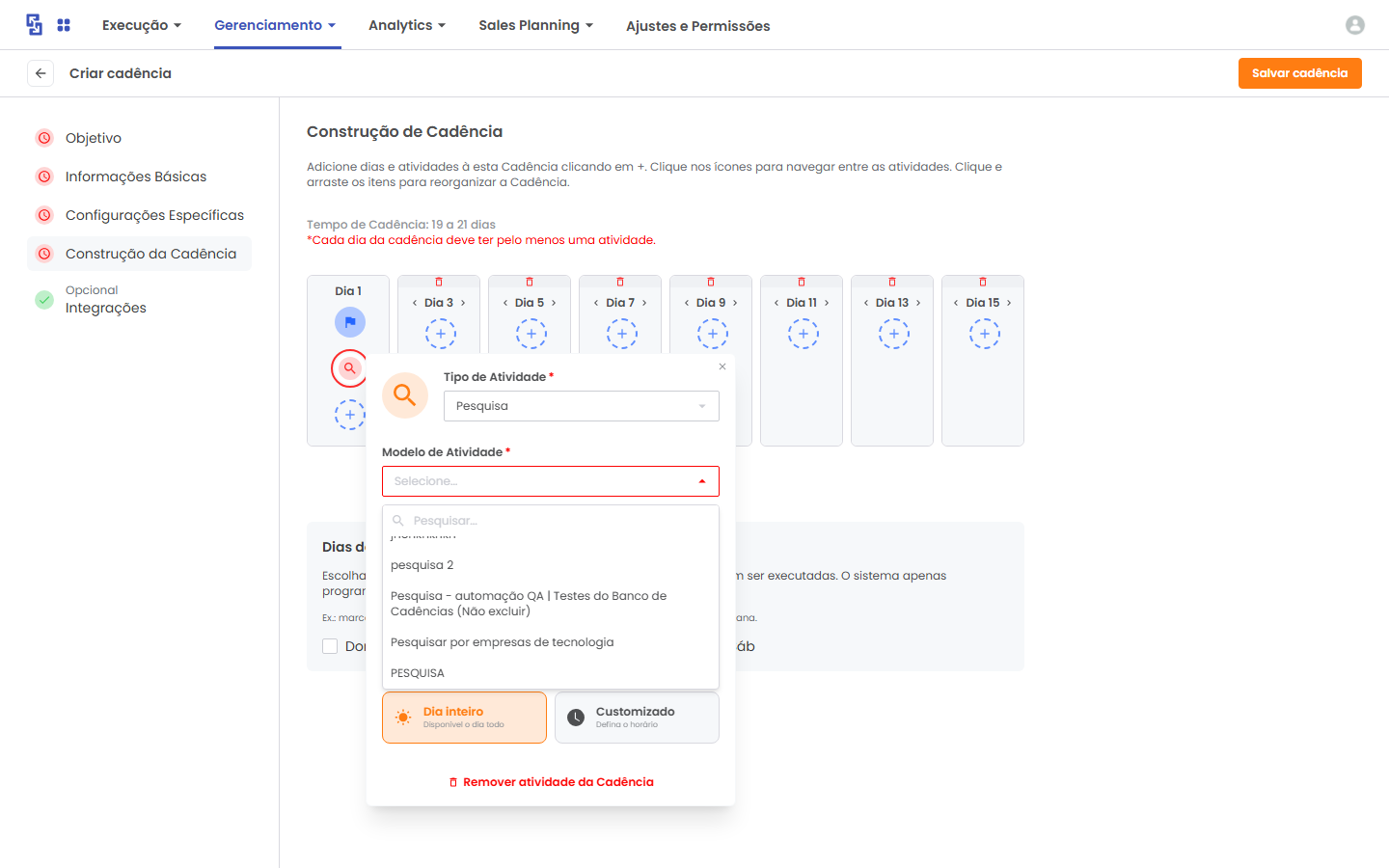 Modal de atividade com destaque no campo Tipo de Atividade (dropdown).