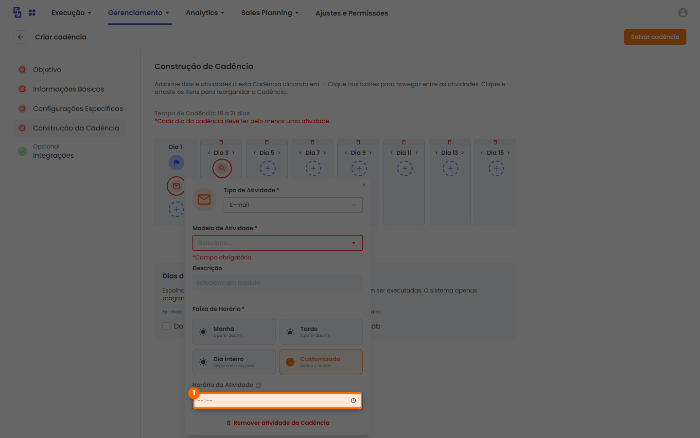 Busca no dropdown do Modelo de Atividade sendo utilizada (campo Pesquisar... com texto digitado).