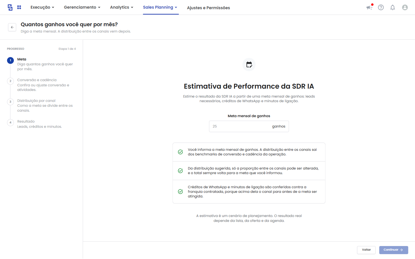 Tela inicial do Simulador de Performance da SDR IA.